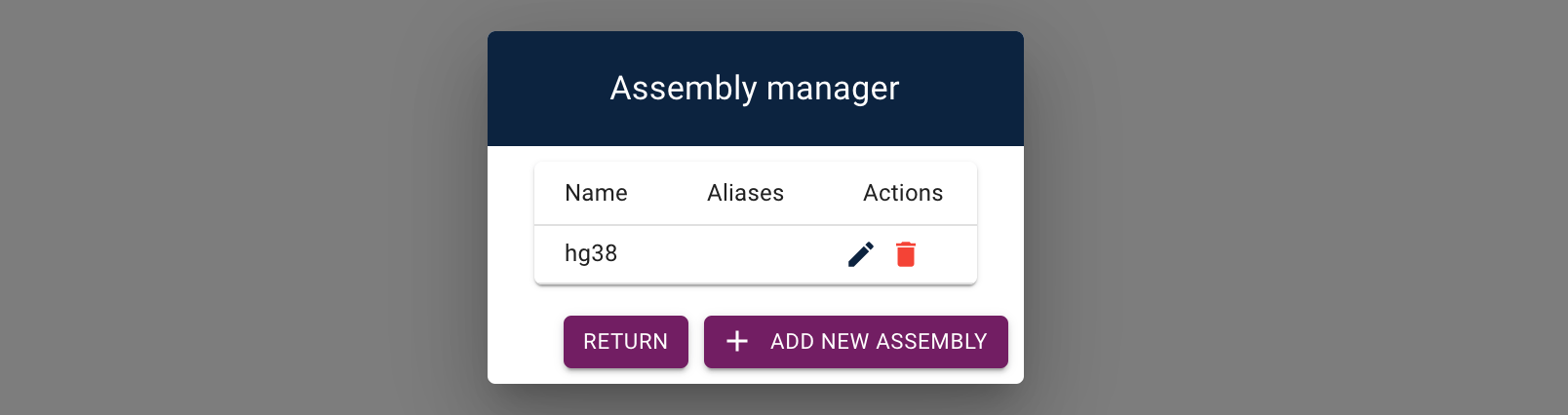 Assembly manager page for adding a new assembly.