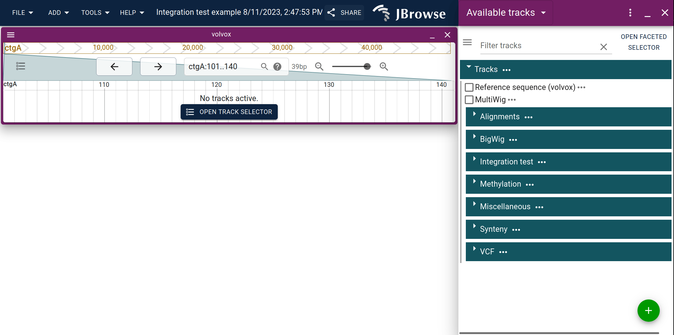 Example showing all the top-level categories collapsed