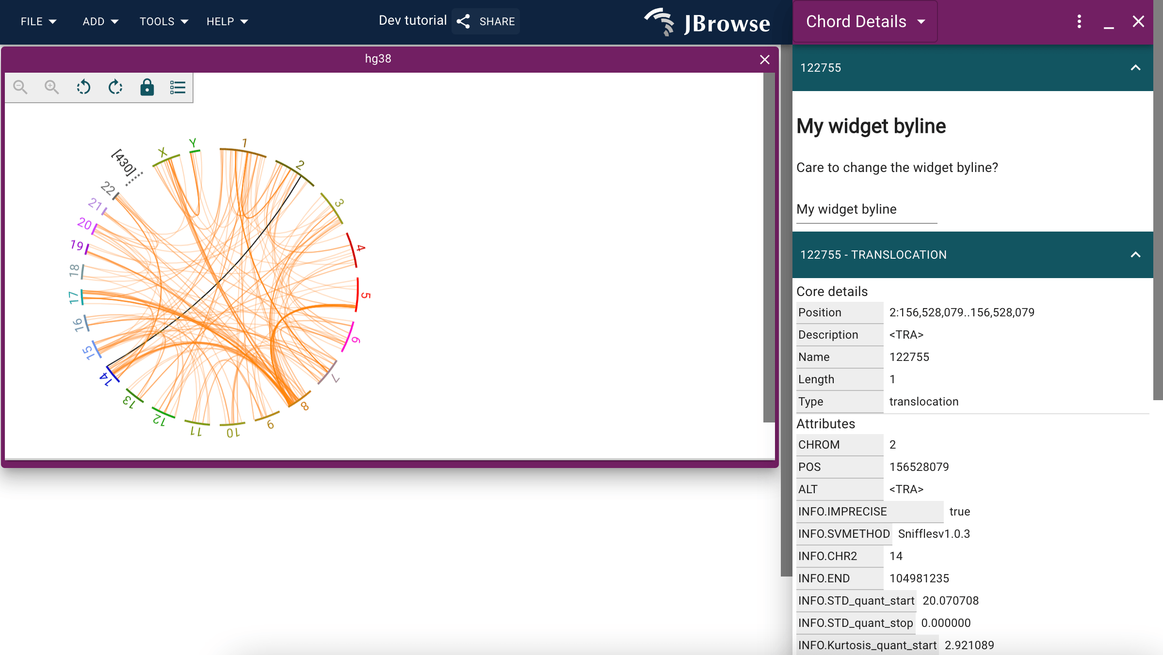 A screenshot of the finished product of this tutorial: a widget with a jexl callback on the circular view.