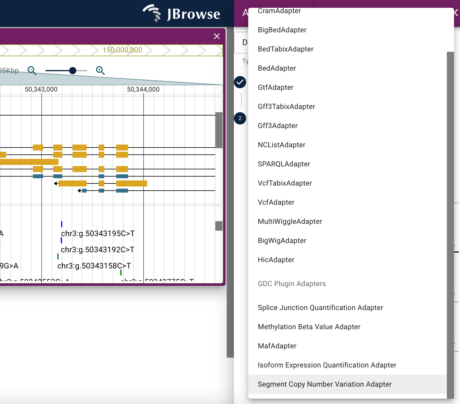 Screenshot showing the availability of the GDC plugin adapters via the add track menu.